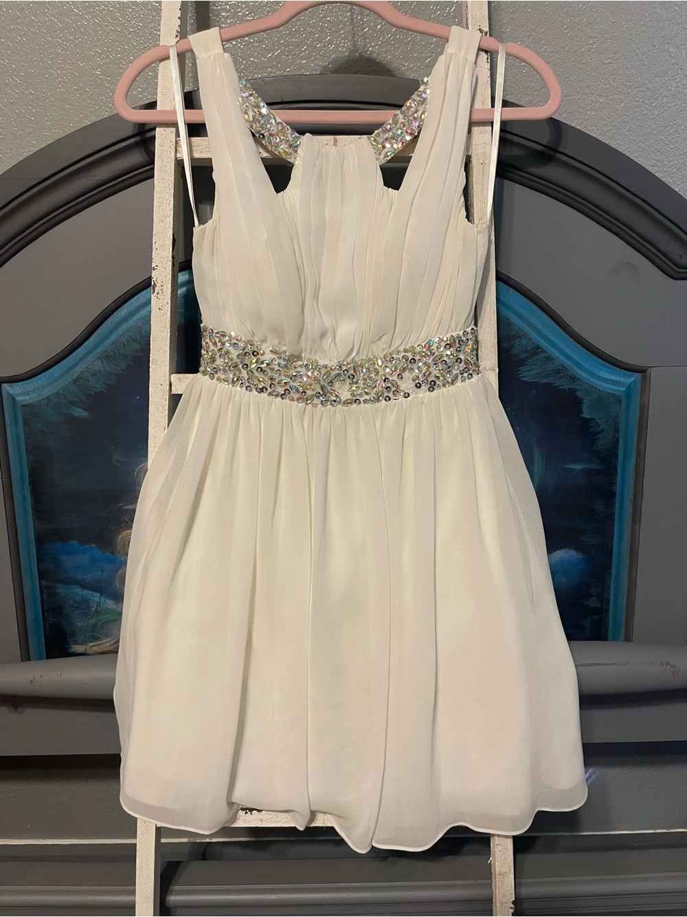 Ivory Beaded Waist Chiffon Formal Dress